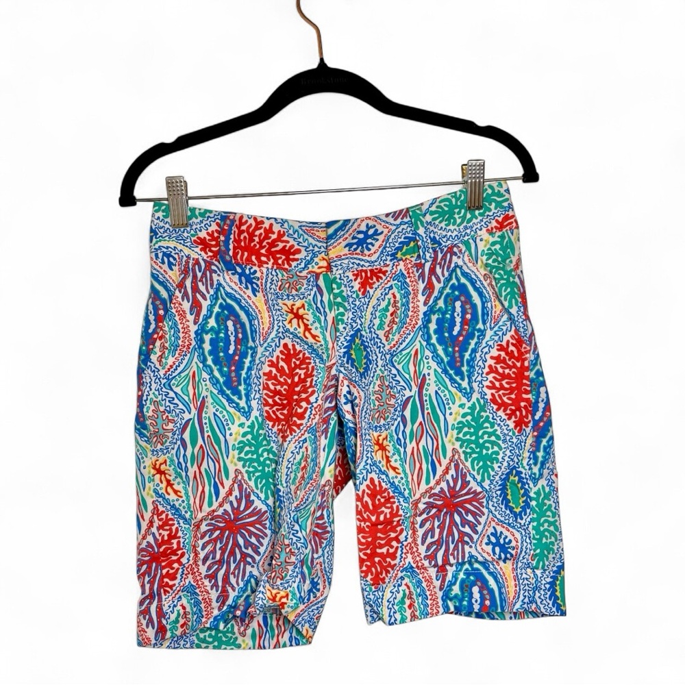 Lilly Pulitzer Blue Red Chipper Short Bermuda Resort Coastal Preppy Size 0